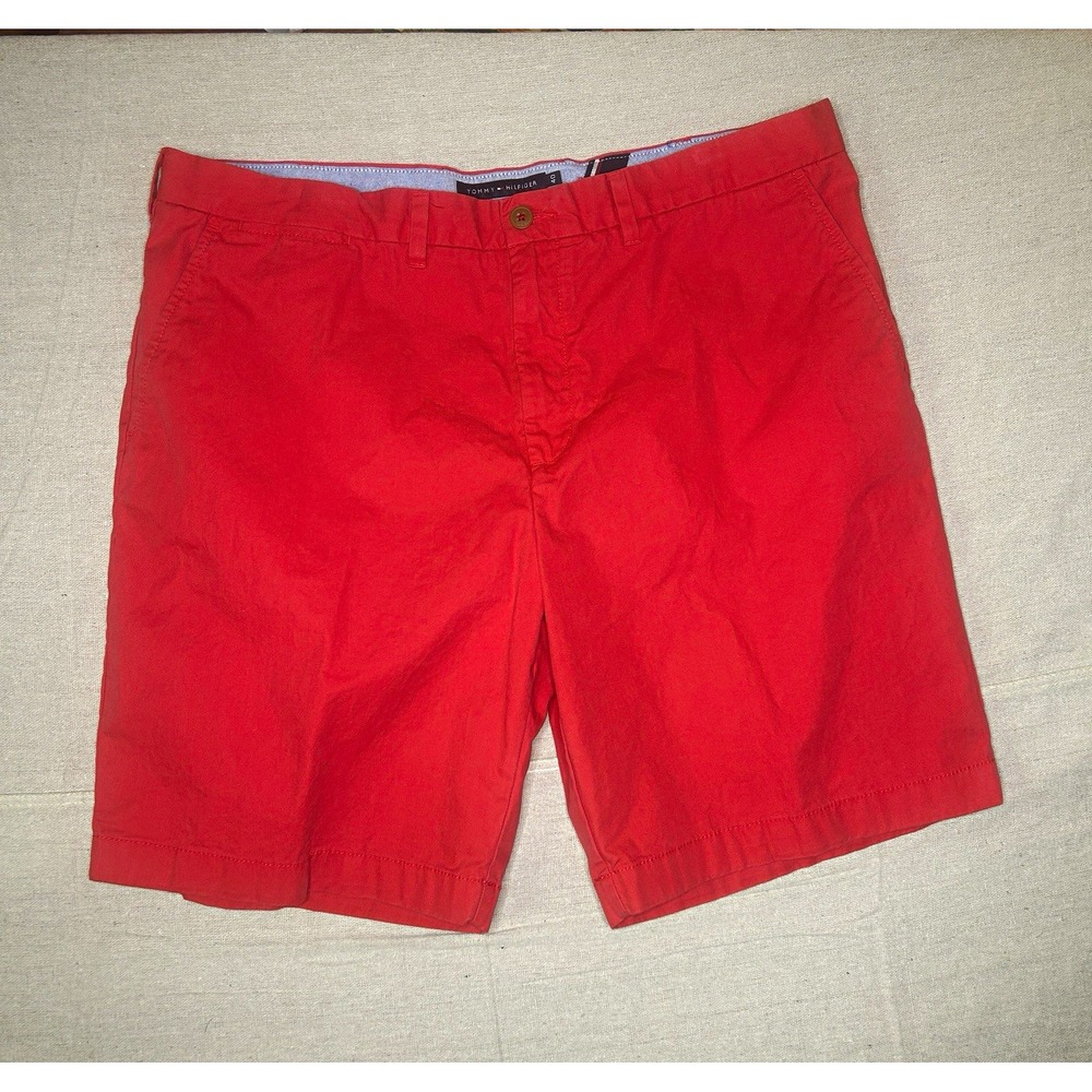 Tommy Hilfiger Classic Fit Red Chino Shorts Cotton Flat Front Button Pockets